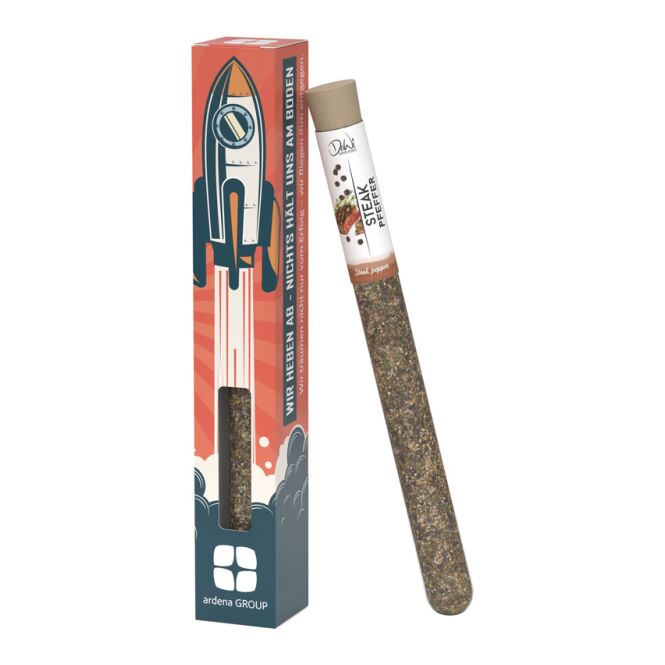 Streuartikel Promotion Stick S – mit gewürzen im reagenzglas – mit bedrucktem Etikett für Messen und Events für potenzielle Geschäftspartner