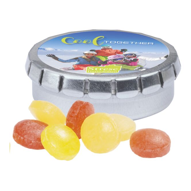 Streuartikel Quick Box Dose – micro bonbons – mit Logo bedruckt 19 g als Werbemittel auf Messen und Events an potenzielle Kunden und Team