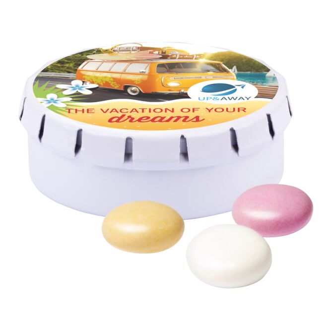 Werbeartikel Quick Box XS – micro bonbons – mit Logo bedruckt 15 g für Messen und Events zur Kundengewinnung und als Firmenpräsent