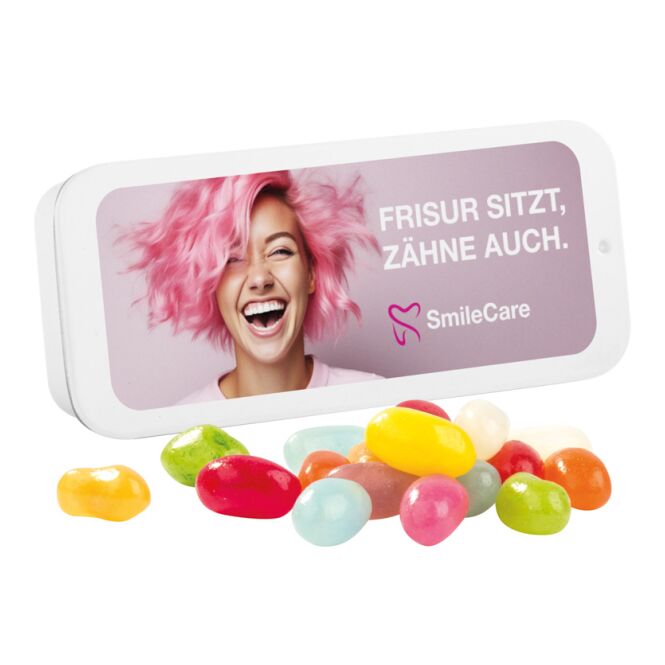 Streuartikel Schiebedeckeldose mit Pfeffi-Pfefferminzen – pfefferminz – mit individuellem Etikett 12 g für Messen und Events an Kunden