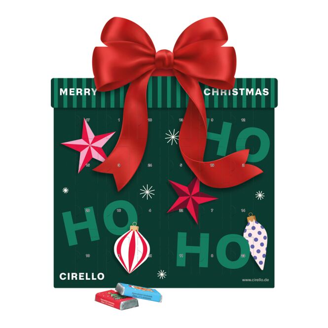 Firmengeschenk Shape Adventskalender – weihnachtszeit – mit bedrucktem Etikett als Weihnachtsgeschenk für Kunden und Partner