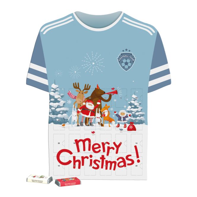 Firmengeschenk Shape Adventskalender Trikot – weihnachten – mit bedrucktem Etikett Adventskalender als Weihnachtsgeschenk für Kunden und Partner