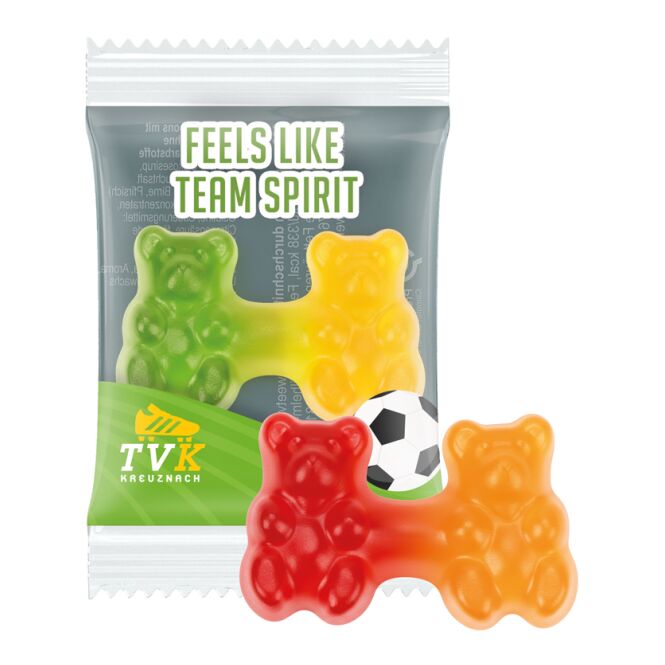 Streuartikel Trolli Team Gummibärchen – transparent – mit Logo bedruckt 6,5 g als ideales Werbemittel auf Messen und Firmen-Events