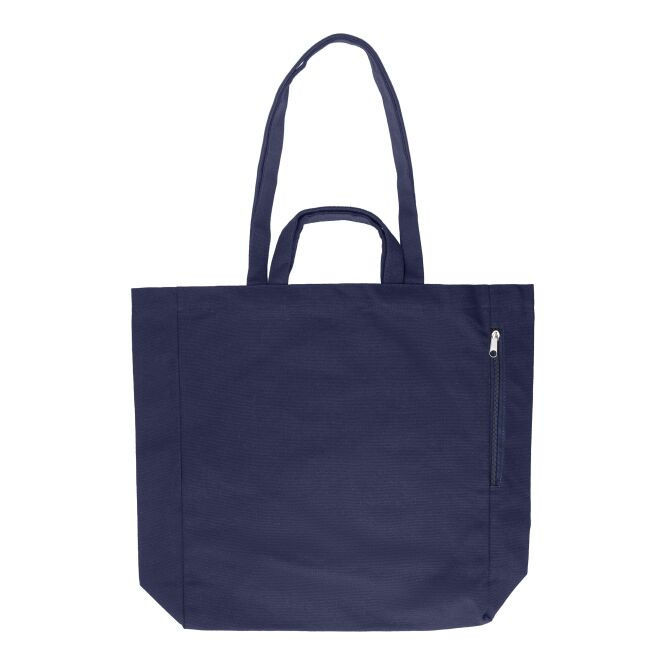 Werbeartikel Tragetasche Bennett – blau – mit Logodruck 100% recycelte Baumwolle Reißverschluss nachhaltiger Shopper für CSR-Promotion
