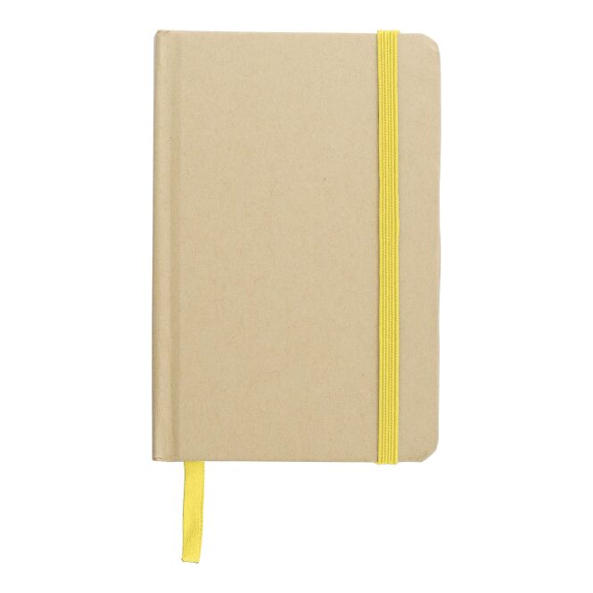 Firmengeschenk Notizbuch John – gelb – mit individuellem Werbedruck 160 Seiten A6 aus recyceltem Karton, nachhaltiges Journal