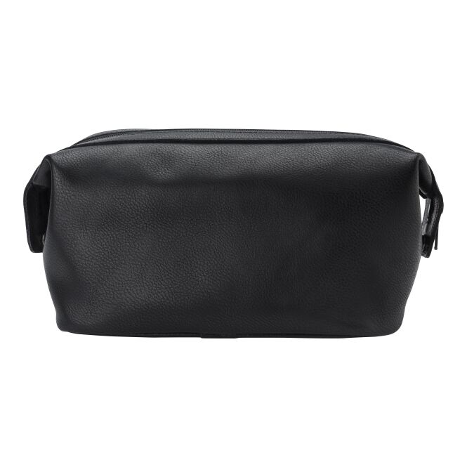 Mitarbeitergeschenk Kulturtasche Flynn – schwarz – mit Logo bedruckt aus edlem Leder für Events & Messen
