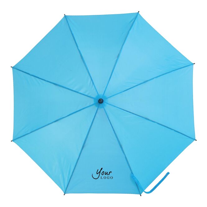 Firmengeschenk Automatik Stockschirm Colourful – blau – mit individuellem Logodruck sturmfest mit Fiberglasgestell für die Hotellerie