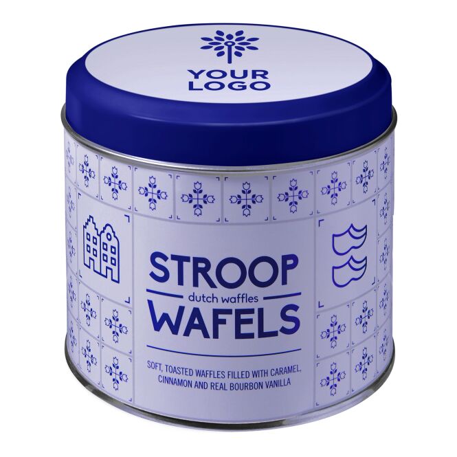 Werbeartikel Stroopwafel Amsterdam – silber – mit individueller Banderole 8 Stück als hochwertiges Firmengeschenk für Kunden und Partner