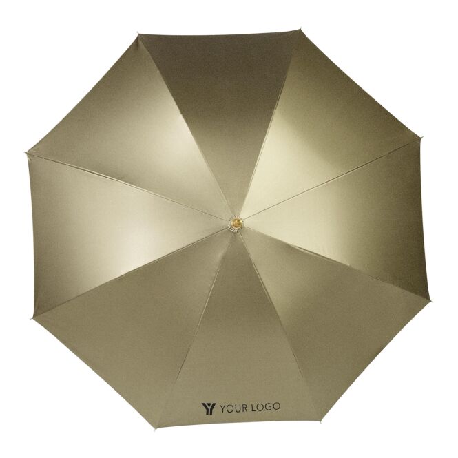 Firmengeschenk Automatikschirm Glamour – gold – mit individuellem Logodruck sturmfest Ø 105 cm für Hotellerie & Gastronomie