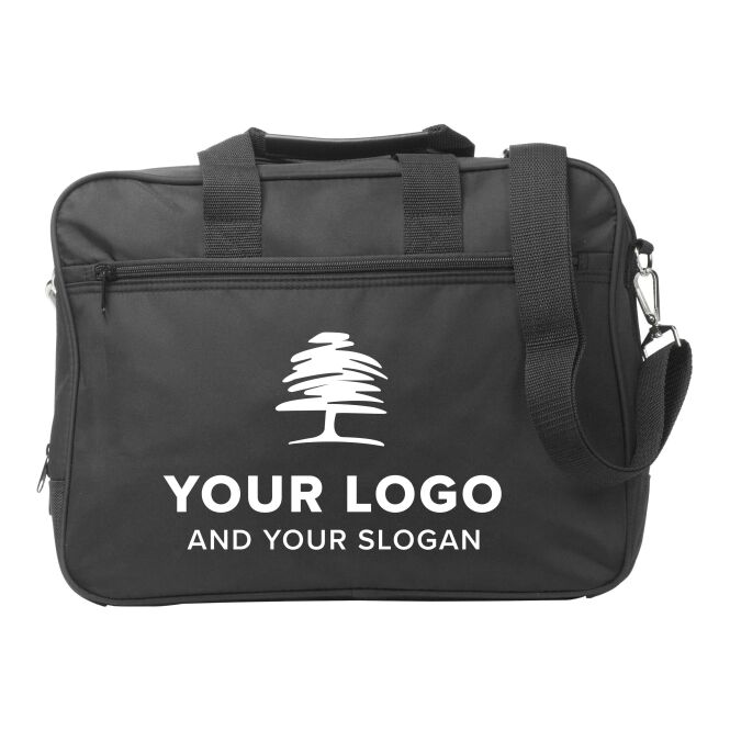 Mitarbeitergeschenk Laptoptasche Form – schwarz – mit Logo bedruckt für 15 Zoll Notebooks für die Büroausstattung