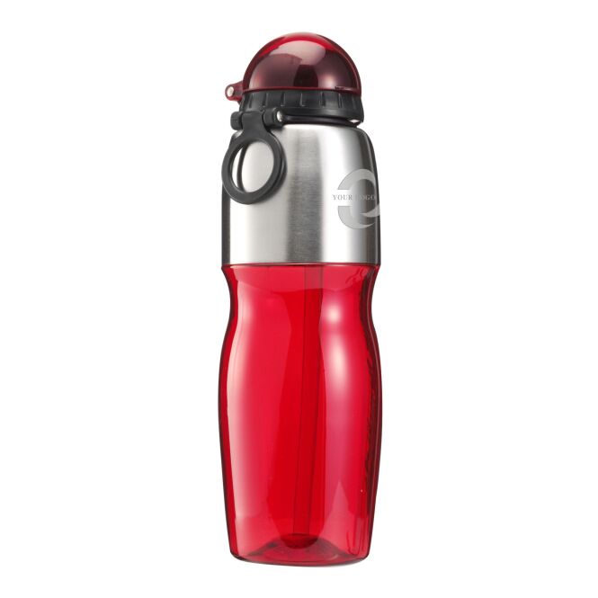 Werbeartikel Trinkflasche Sports – rot – mit Logo bedruckt 800 ml Kunststoff inkl. Karabiner für Sportevents & Turniere