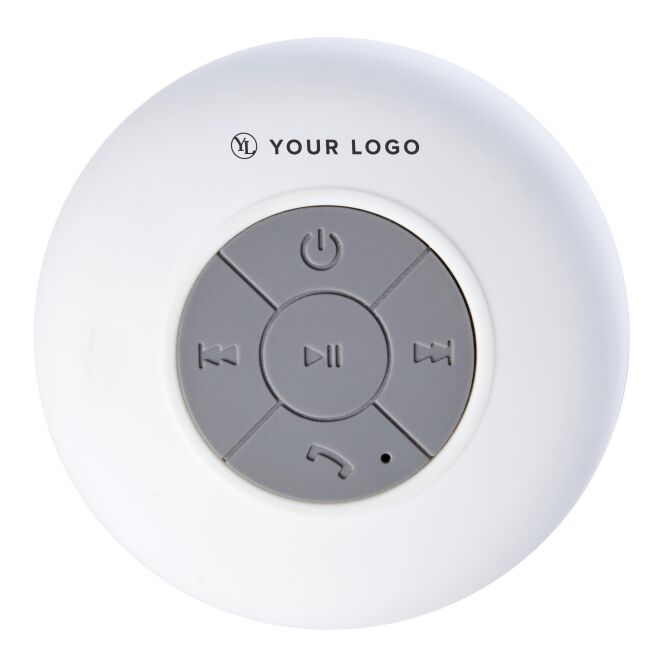 Technik-Werbemittel Bluetooth Lautsprecher Shower – gelb – mit Logo bedruckt 3W 400mAh wasserabweisend mit Saugnapf für den Büroalltag