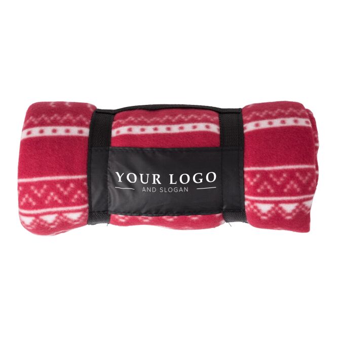 Werbeartikel Decke Snuggle aus Fleece – rot – mit Logo bedruckt für Firmen-Events