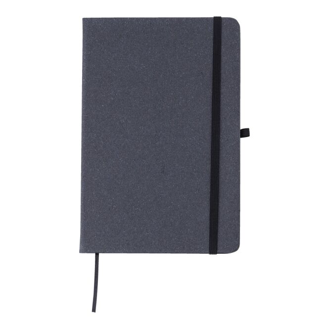 Mitarbeitergeschenk Notizbuch Gianna – schwarz – mit Werbedruck 200 Seiten A5 recyceltes Leder – nachhaltiges Journal für CSR