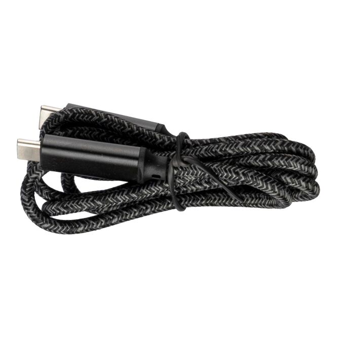 Mitarbeitergeschenk Nylon-Ladekabel Gerd – schwarz – mit Logo bedruckt, 100W USB-C auf USB-C, 1 Meter Länge, für die Büroausstattung