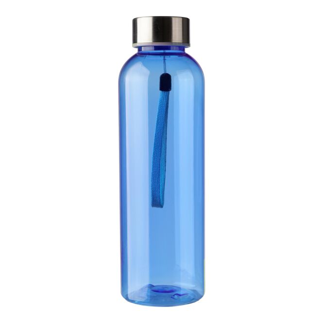 Werbeartikel rPET Trinkflasche Isabelle – blau – mit Logo bedruckt 500 ml nachhaltig mit Trageschlaufe für Sportevents & Turniere