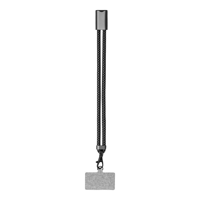 Werbeartikel Ladekabel BrandCharger Lany Wristband – grau – mit Logo bedruckt, nachhaltig, rPET, 60W, USB-C auf USB-C, 22cm, Büroalltag