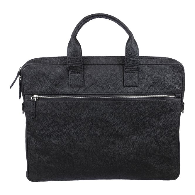 Firmengeschenk Laptoptasche Lillian – schwarz – mit Logo bedruckt für 15 Zoll Notebooks aus nachhaltigem Tomatenleder