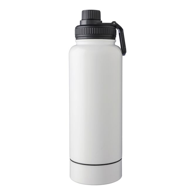 Firmengeschenk Edelstahl-Trinkflasche Nathaniel – weiss – mit Logodruck 1000 ml vakuumisoliert doppelwandig für den Außendienst