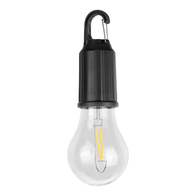 Firmengeschenk ABS-Glühbirne Dalton – schwarz – mit Werbedruck 60 Lumen, 400mAh-Akku, USB-C, drei Lichtmodi und Metallclip