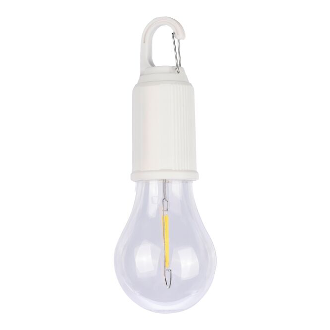 Mitarbeitergeschenk Glühbirne Dalton – weiss – mit Logo bedruckt 60 Lumen, 400mAh Akku, USB-C, Metallclip, 3 Modi