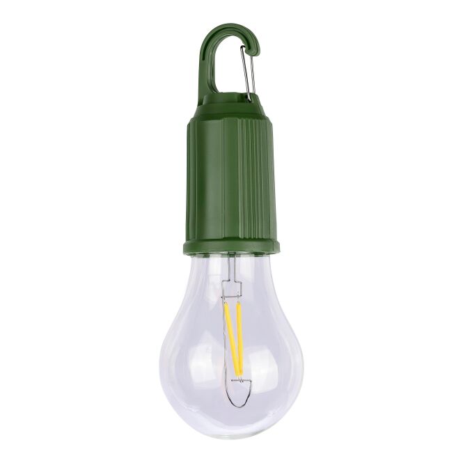 Werbeartikel ABS-Glühbirne Dalton – grün – mit Werbedruck 60 Lumen, 400mAh-Akku, USB-C, Metallclip, drei Lichtmodi, IPX3