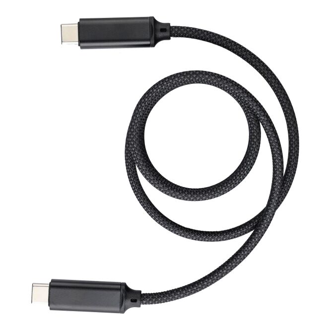 Werbeartikel Nylon Ladekabel Janet – rot – mit Logo bedruckt 1 Meter Typ-C auf Typ-C 60W Ladeleistung mit Magnet für den Büroalltag