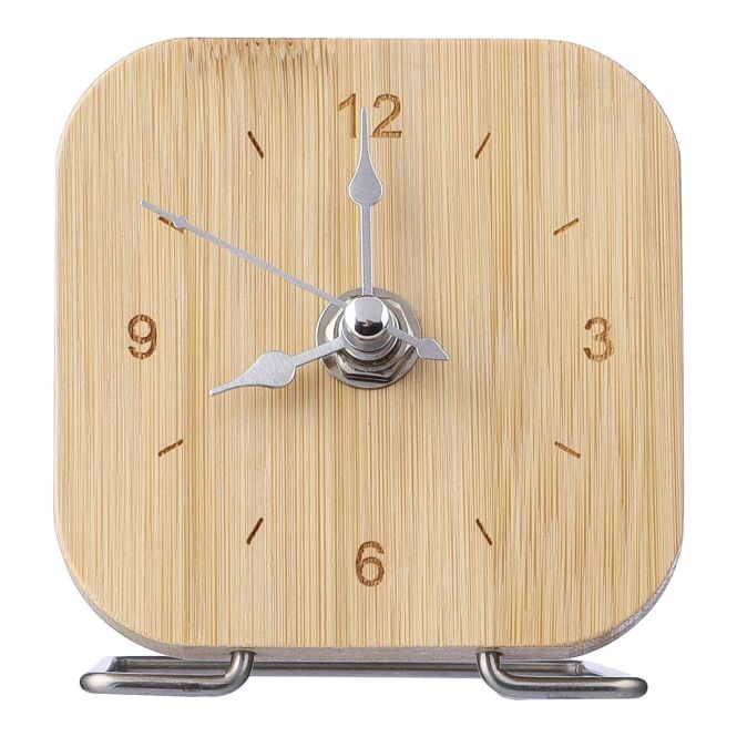 Firmengeschenk Uhr Jenny – braun – mit individuellem Werbedruck aus Bambus mit silbernen Zeigern nachhaltiges Zeitmessgerät