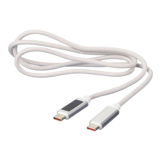 Mitarbeitergeschenk USB-C Ladekabel Claudia – schwarz – mit Logo bedruckt 65W USB-C auf USB-C 1 Meter für die Büroausstattung
