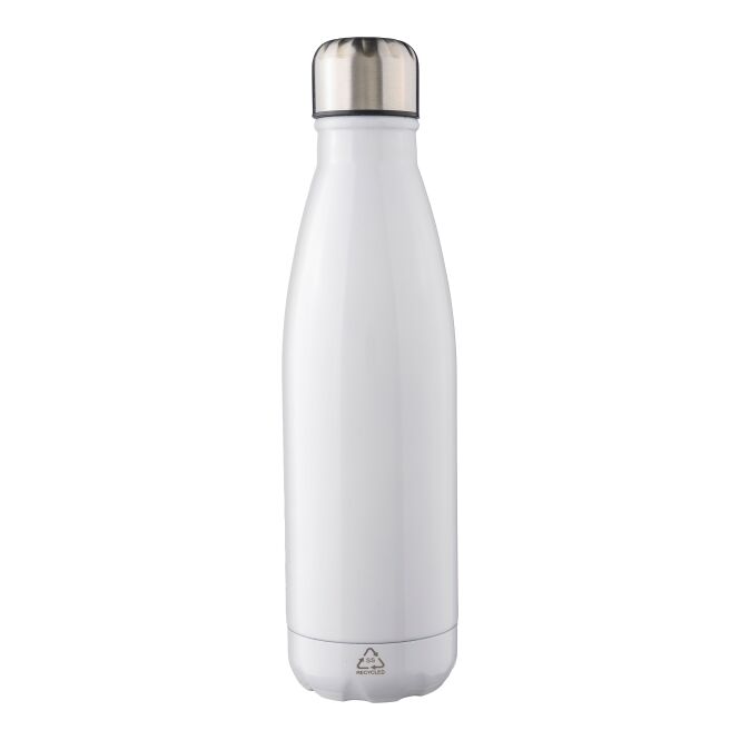 Firmengeschenk Edelstahlflasche Cliff – weiss – mit Logodruck 650 ml nachhaltig aus recyceltem Stahl für das Mitarbeiter-Onboarding