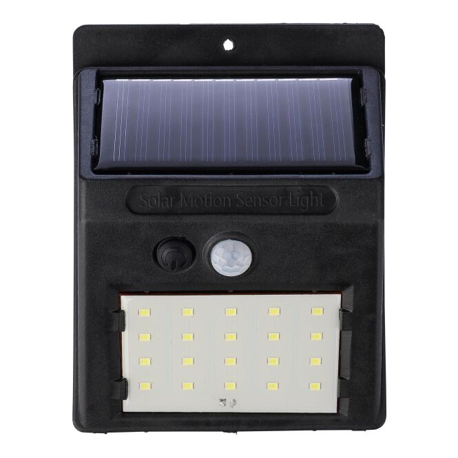 Premium-Werbeartikel Solarleuchte Briony – schwarz – mit Logo bedruckt 800 mAh 20 COB LED PIR-Bewegungsmelder IP44 für Technik-Messen