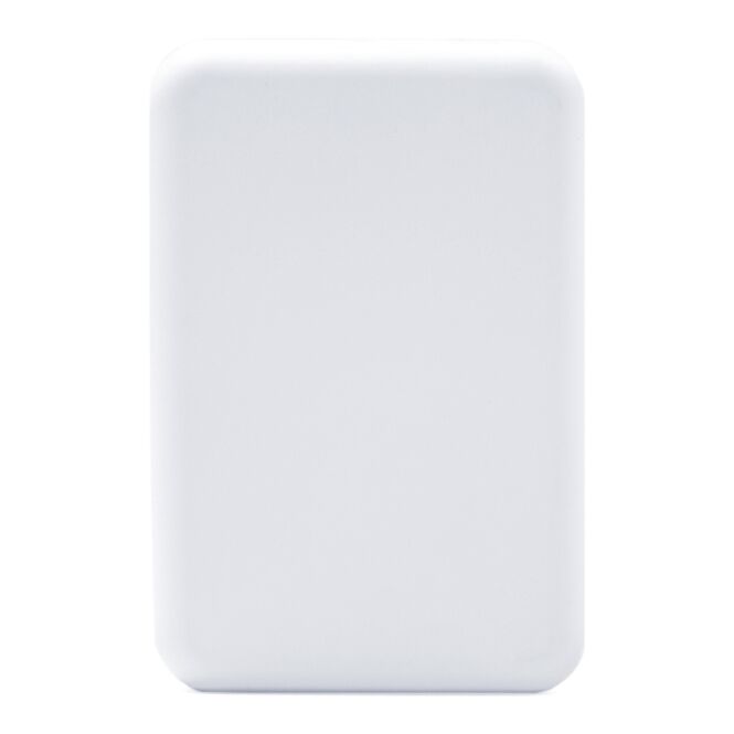 Firmengeschenk BrandCharger Powercharge Wireless 5000 Eco – weiss – mit Logo bedruckt, nachhaltige 15W Powerbank, 5.000 mAh, Qi-Standard