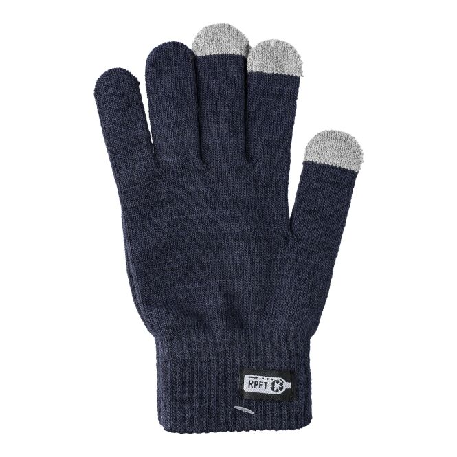 Werbeartikel Touchscreen-Handschuhe Nira rPET – blau – mit Logo bedruckt, nachhaltige Touchscreen-Handschuhe für den Büroalltag