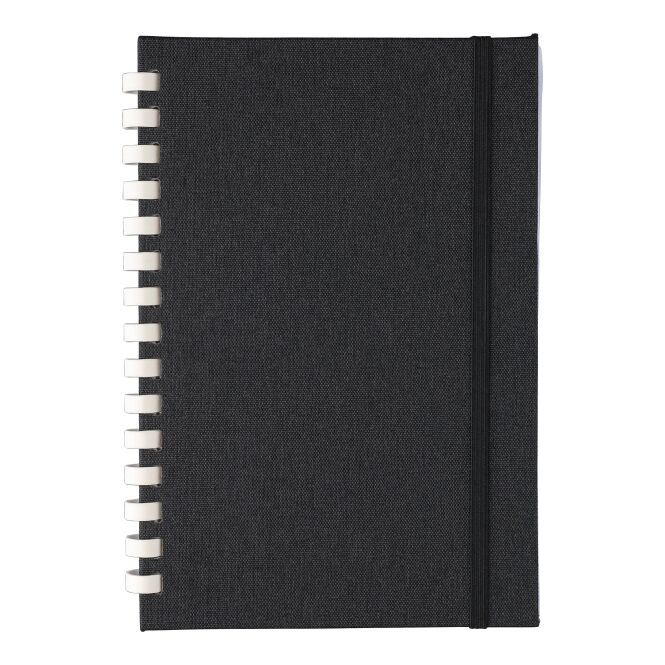Mitarbeitergeschenk Notizbuch Ilias – schwarz – mit Werbedruck 100% rPET A5 80 Blatt liniertes Papier, nachhaltiges Journal