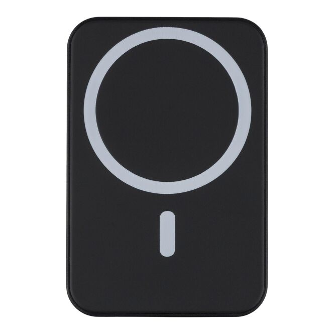 Werbeartikel Recycelte ABS-Powerbank mit kabellosem Ladegerät Miren – Schwarz – mit Logo bedruckt