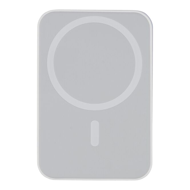Werbeartikel Recycelte ABS-Powerbank mit kabellosem Ladegerät Miren – Weiss – mit Logo bedruckt