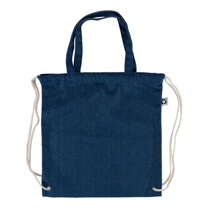 Firmengeschenk Tasche Dex – blau – mit Logodruck 40x38cm 100% recycelter Denim langlebige nachhaltige Tragetasche für CSR-Promotions