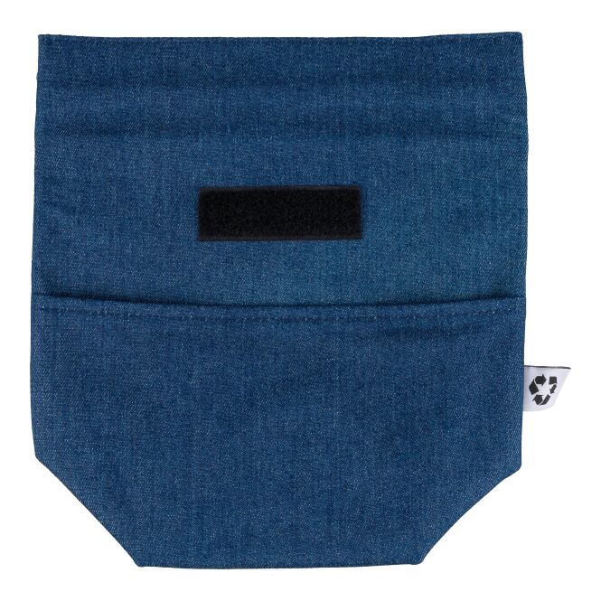 Firmengeschenk Kühltasche Mira – blau – mit Logo bedruckt 27x10x31cm aus recyceltem Denim PEVA-Innenfutter nachhaltige Tasche