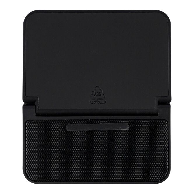 Firmengeschenk 3-in-1 Wireless Charger Elias – schwarz – mit Logo bedruckt 15W Schnellladung Bluetooth 5.4 für das Homeoffice nachhaltig