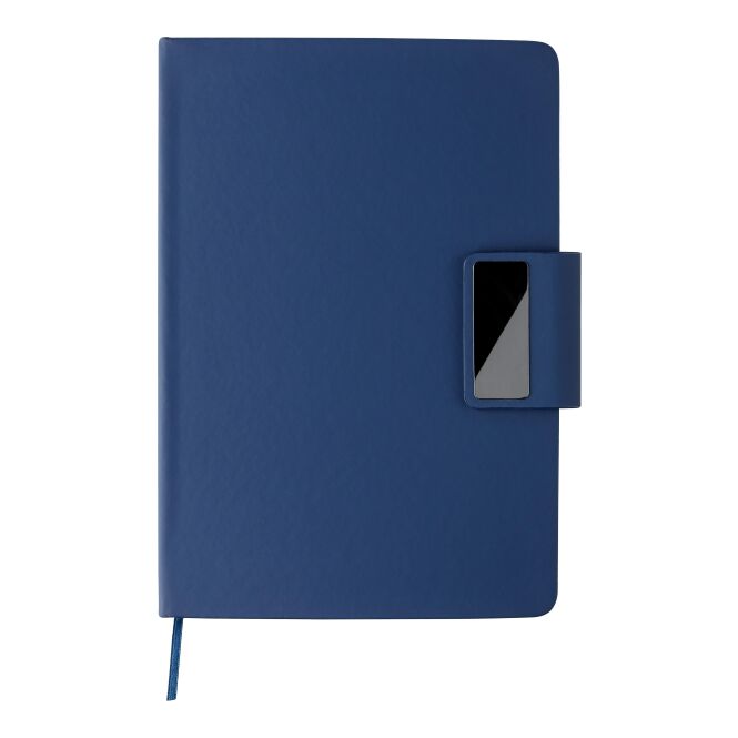 Firmengeschenk Notizbuch-Geschenkset Roan – blau – mit Logo bedruckt, aus recyceltem PU und Aluminium, FSC-zertifiziert, nachhaltiges Set