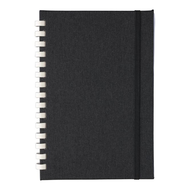 Firmengeschenk Notizbuch Ilias – schwarz – mit Logo bedruckt 80 Blatt 70g FSC-zertifiziertes Papier 100% rPET nachhaltiges Journal