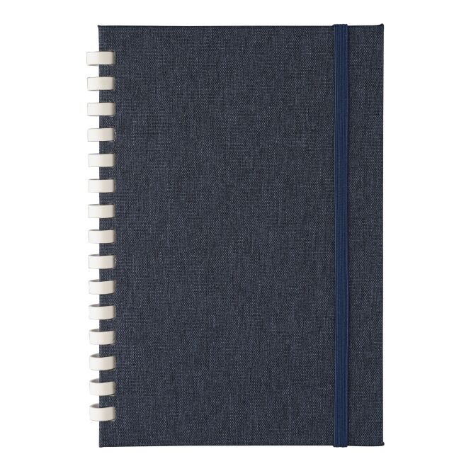 Mitarbeitergeschenk Notizbuch Ilias – blau – mit Logo bedruckt 80 Blatt 70g/m² FSC-Mix 100% rPET-Einband, nachhaltiges Journal