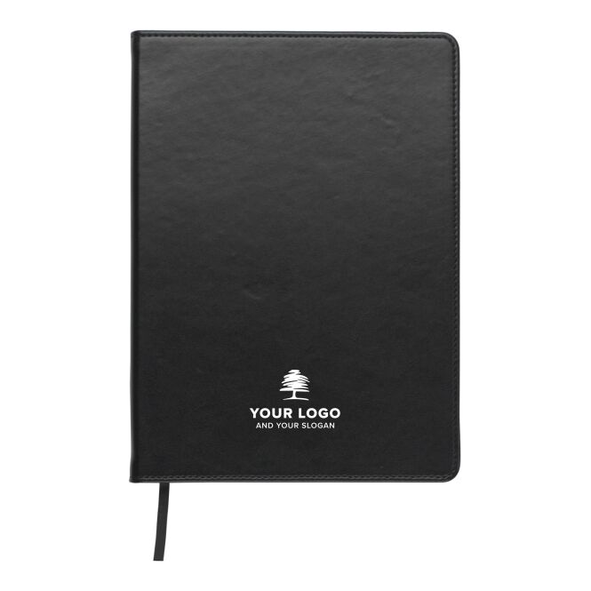 Mitarbeitergeschenk Notizbuch Ellis – schwarz – mit Logo bedruckt, DIN A5, 100 Blatt FSC-zertifiziertes Papier, nachhaltiges Journal