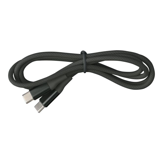 Werbeartikel Ladekabel Jacob – schwarz – mit Logo bedruckt 35W 1m USB-C auf USB-C Kabel für den Büroalltag