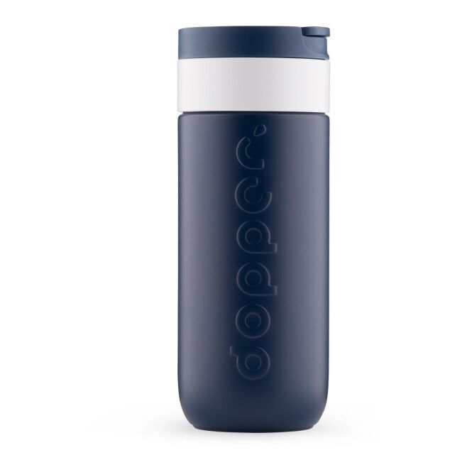 Werbeartikel Dopper-Reisebecher – blau – mit Logo bedruckt 400 ml nachhaltiger Kaffee to go Becher für Büro & unterwegs