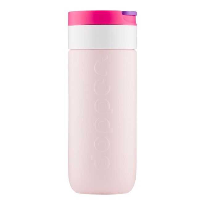 Werbeartikel Dopper-Reisebecher – beerenrosa – mit Logo bedruckt 400 ml nachhaltiger Kaffee to go Becher für das Mitarbeiter-Onboarding