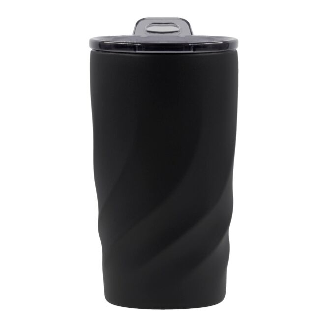 Kundengeschenk Thermobecher BrandCharger Vortex Calix – schwarz – mit Logodruck 400 ml für das Mitarbeiter-Onboarding