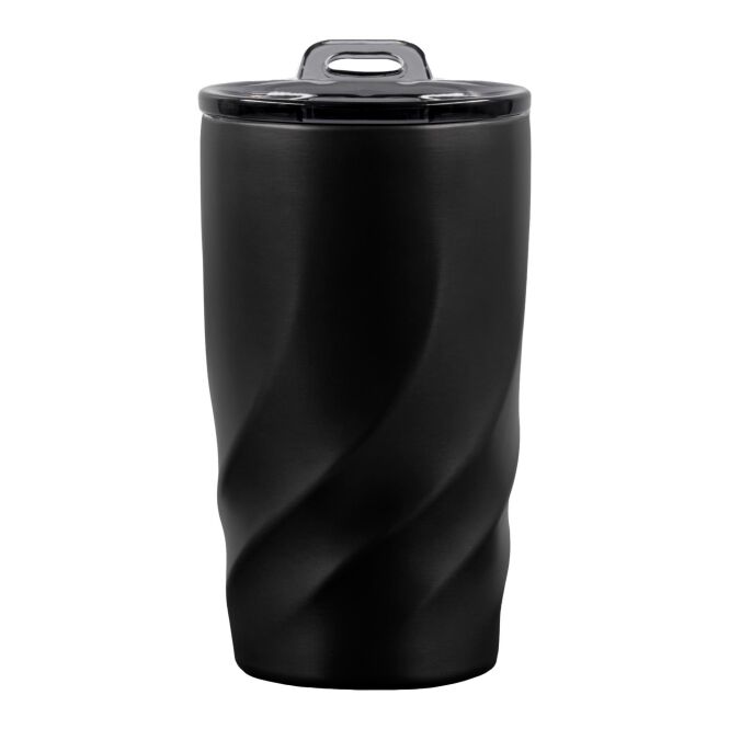 Firmengeschenk Thermobecher BrandCharger Vortex Calix – schwarz – mit Logodruck 400 ml nachhaltig für das Mitarbeiter-Onboarding