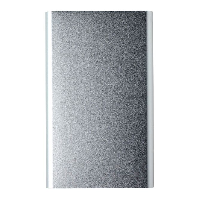Premium-Werbeartikel Powerbank Blogger – silber – mit Logo bedruckt 4000 mAh für das Mitarbeiter-Onboarding und Homeoffice