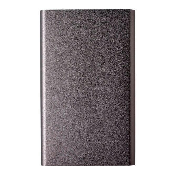 Firmengeschenk Powerbank Blogger – grau – mit Logo bedruckt 4000 mAh für den Büroalltag